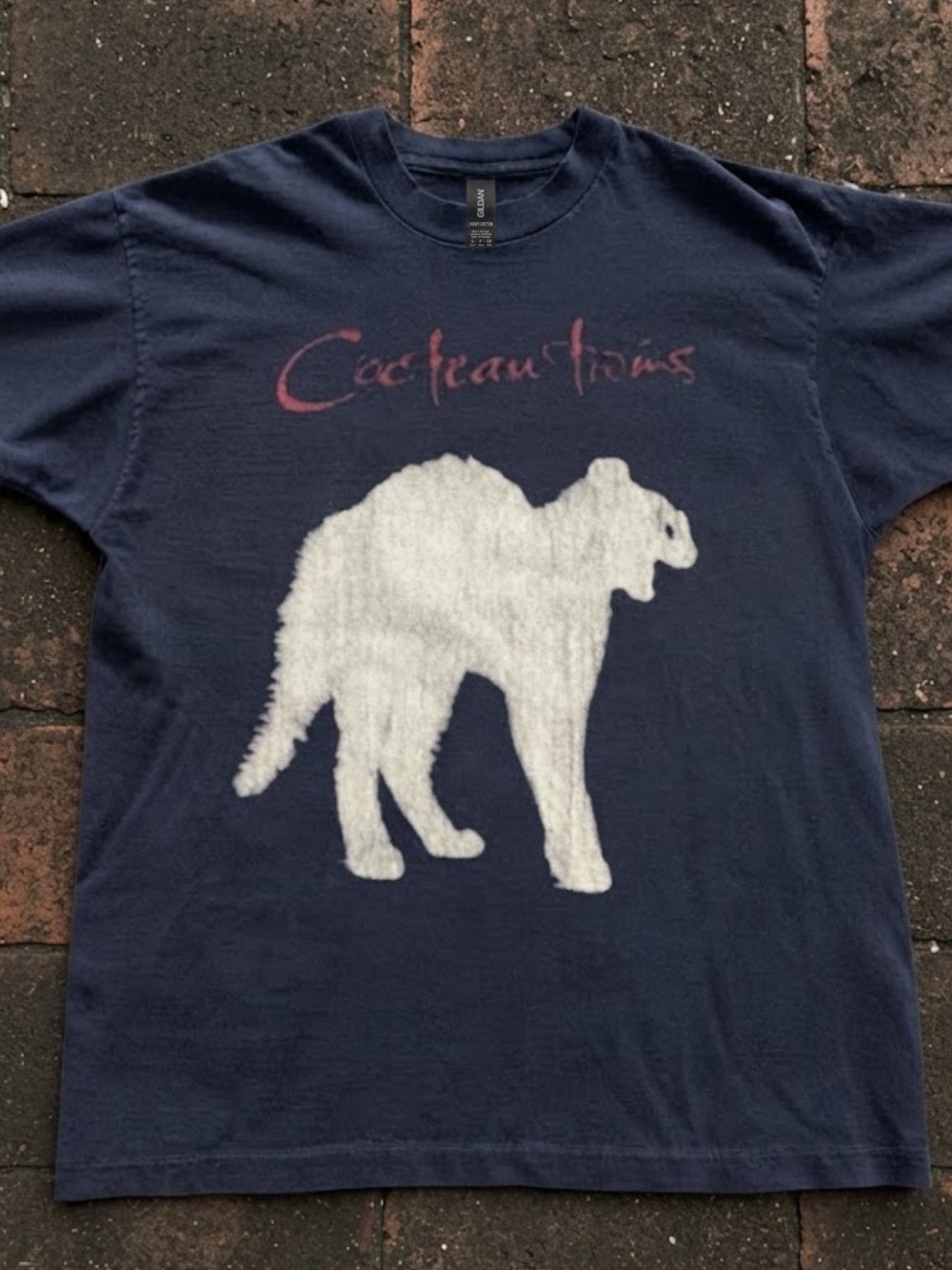 Gildan Navy Tee with White Cat Graphic